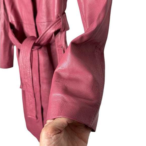 2ND DAY | Birger et Mikkelson 100% Lamb Leather Pink Belted Trench EU 34 XS - Picture 12 of 12
